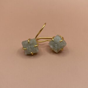 raw aquamarine square earrings gold plated
